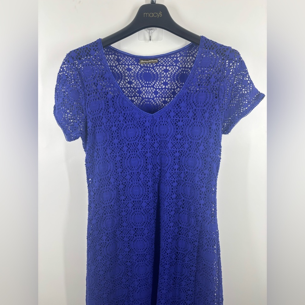 NWOT Tommy Bahama Royal Blue Crochet V Neck Maxi Dress Lined‎ Beach Resort M